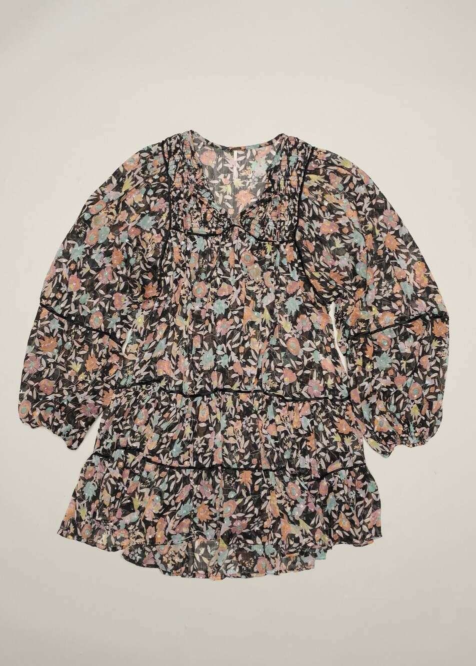 Free People Pebble Crepe So Fine Floral Tunic Babydoll Dress Size S